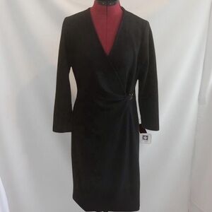 ✨Anne Klein Dress Faux Wrap Long Sleeve Gold Buckle NWT